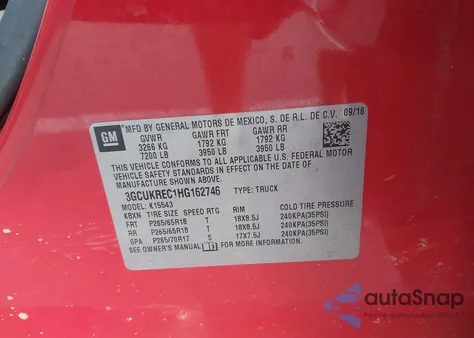 2017 Chevrolet Silverado 1500 1Lt из США, поврежденный, VIN 3GCUKREC1HG162746